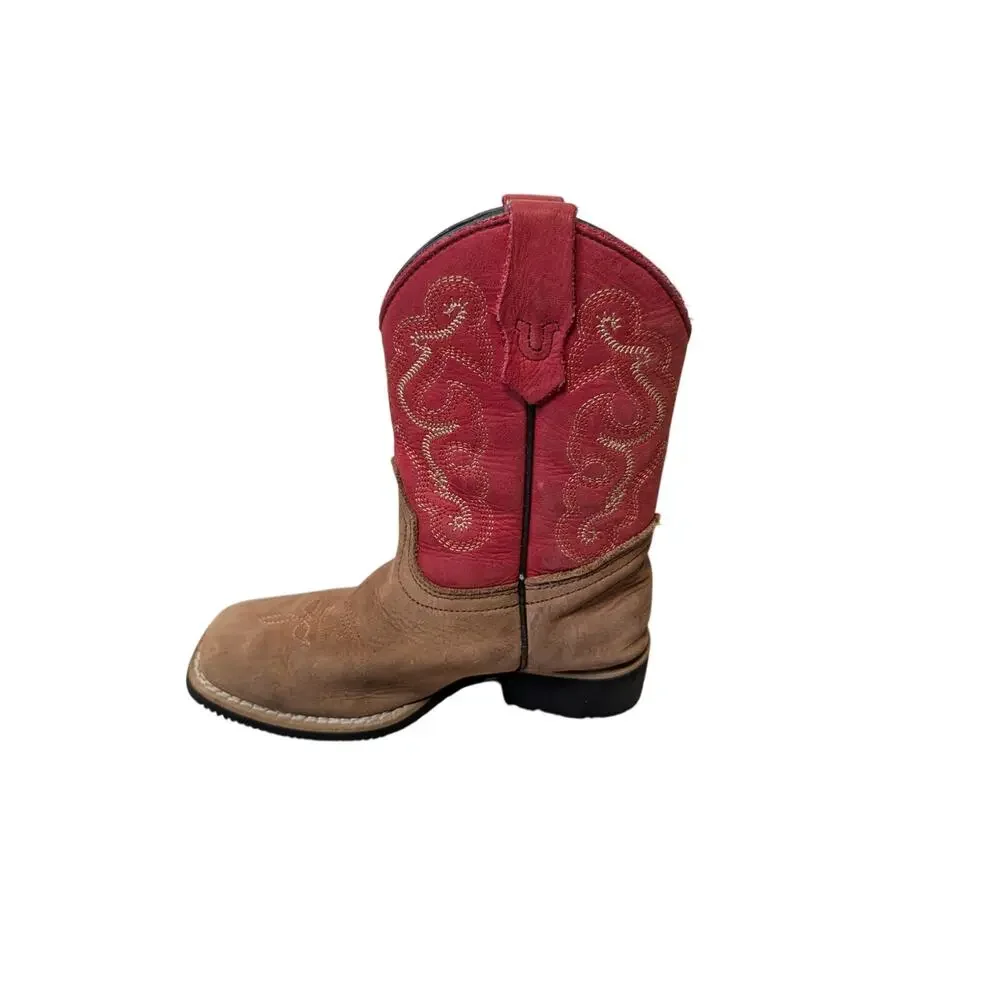 Ariat Tombstone Kids Western Boots Size 11 Brown Red Square Toe Cowboy Leather